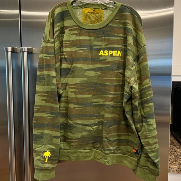 NWT Aviator Nation Palm Tree Festival Green Camo Crewneck Sweatshirt relaxed - Picture 8 of 14